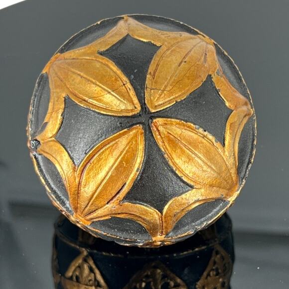 Ornate Black & Gold Decorative Sphere Ball Intricate Vintage Accent - Picture 3 of 6